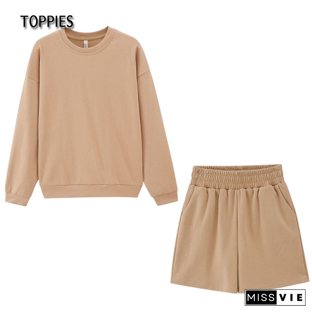 Toppies Autumn Shorts Set Women Tracksuits Oversize Sweatshirts High Waist Shorts Female Two Piece Set