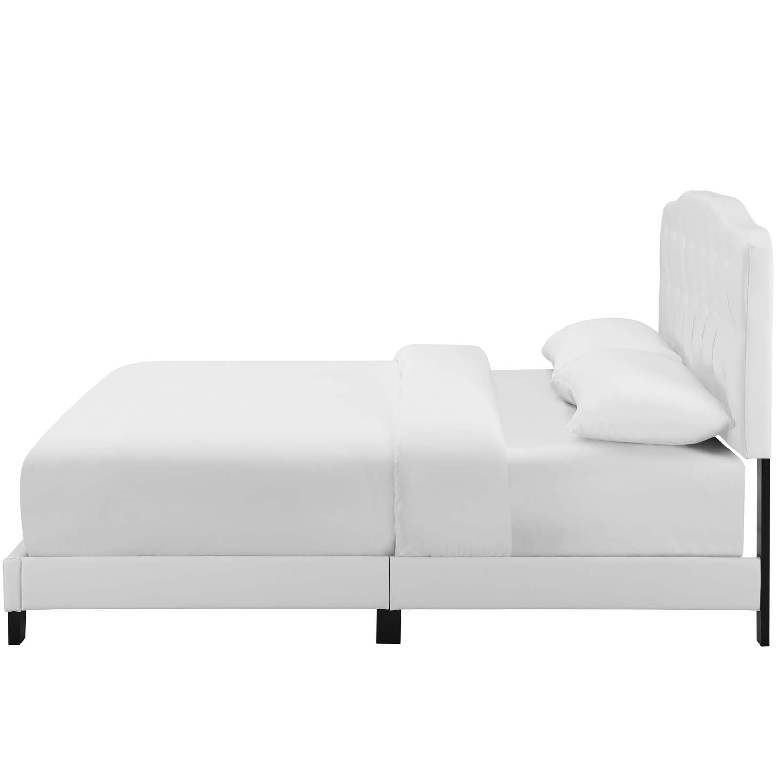 Contemporary Modern Urban Designer Twin Size Bed Frame, Faux Vinyl Leather, White, Box Spring Required