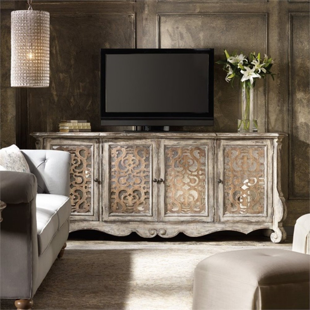 Bowery Hill Traditional 4 Door Console Table in Caramel Froth   French Country   Console Tables   by Homesquare  Houzz