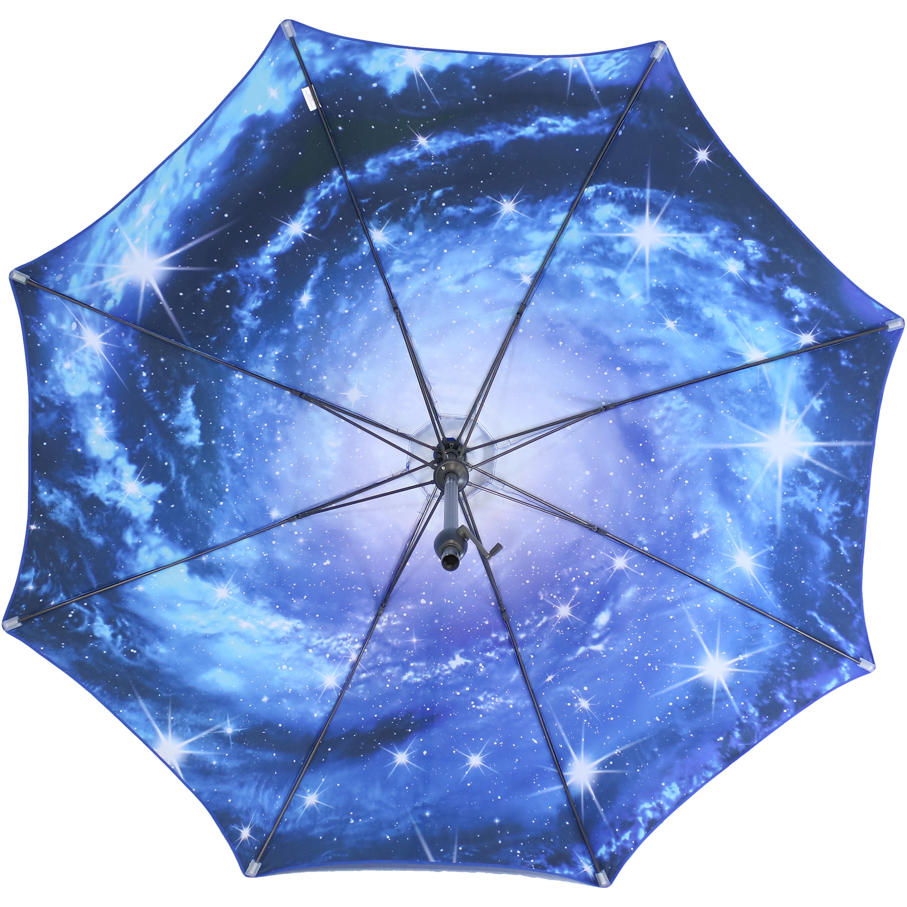 Sunnydaze Outdoor Aluminum Inside Out Patio Umbrella with Push Button Tilt and Crank - 8' - Blue Starry Galaxy