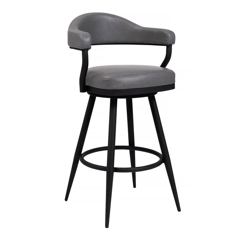 Armen Living Justin 42 in. Gray Black Powder Coated Metal Vintage Bar Stool with Faux Leather Seat LCJTBABLVG30