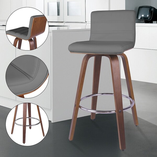 Swivel Bar Stools Wood PU Leather Upholstered Kitchen Barstool 26-inch - Set of 2