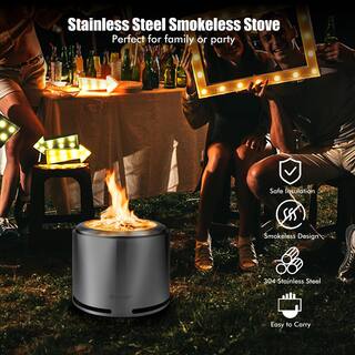 Costway 18.5'' Smokeless Fire Pit 304 Stainless Steel Stove Bonfire with Waterproof Cover NP10722