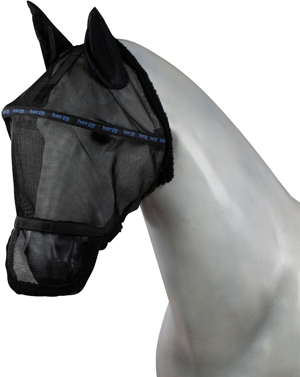 Horze Equestrian Wire-Framed Horse Fly Mask with Gap， Black