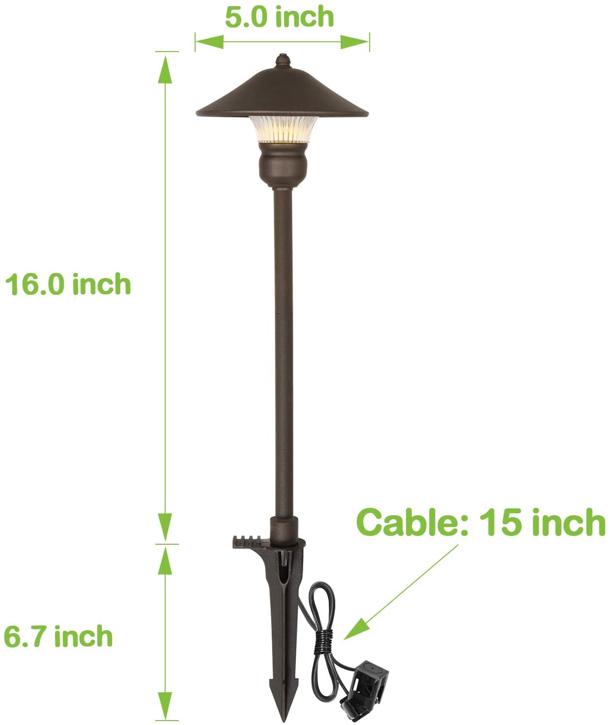 6 Pack Low Voltage LED Landscape Pathway Light, 3W 150LM 12V Wired for Outdoor Yard Lawn, Die-cast Aluminum Construction, 30-Watt Equivalent 15-Year Lifespan