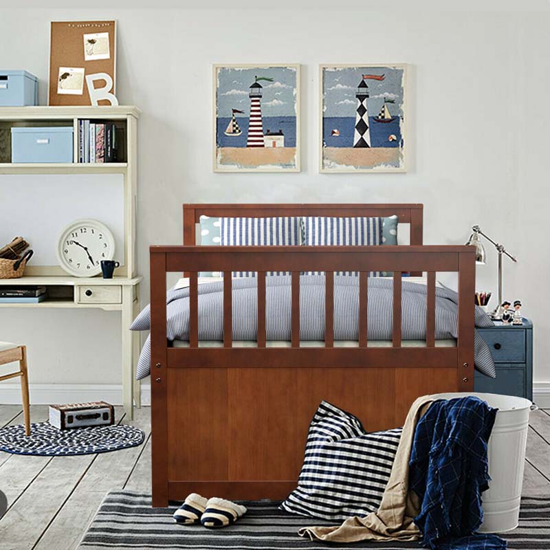 Twin Captain's Bed with Trundle Bed, Storage Daybed with 3 Drawers, Wooden Platform Bed for Kids Guests Sleepovers