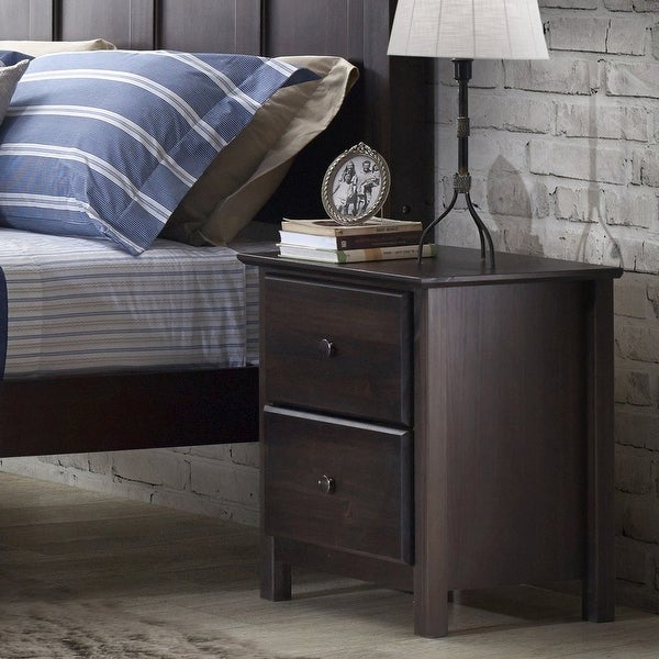 Farmhouse Solid Pine Wood 2 Drawer Nightstand in Espresso - - 35464142