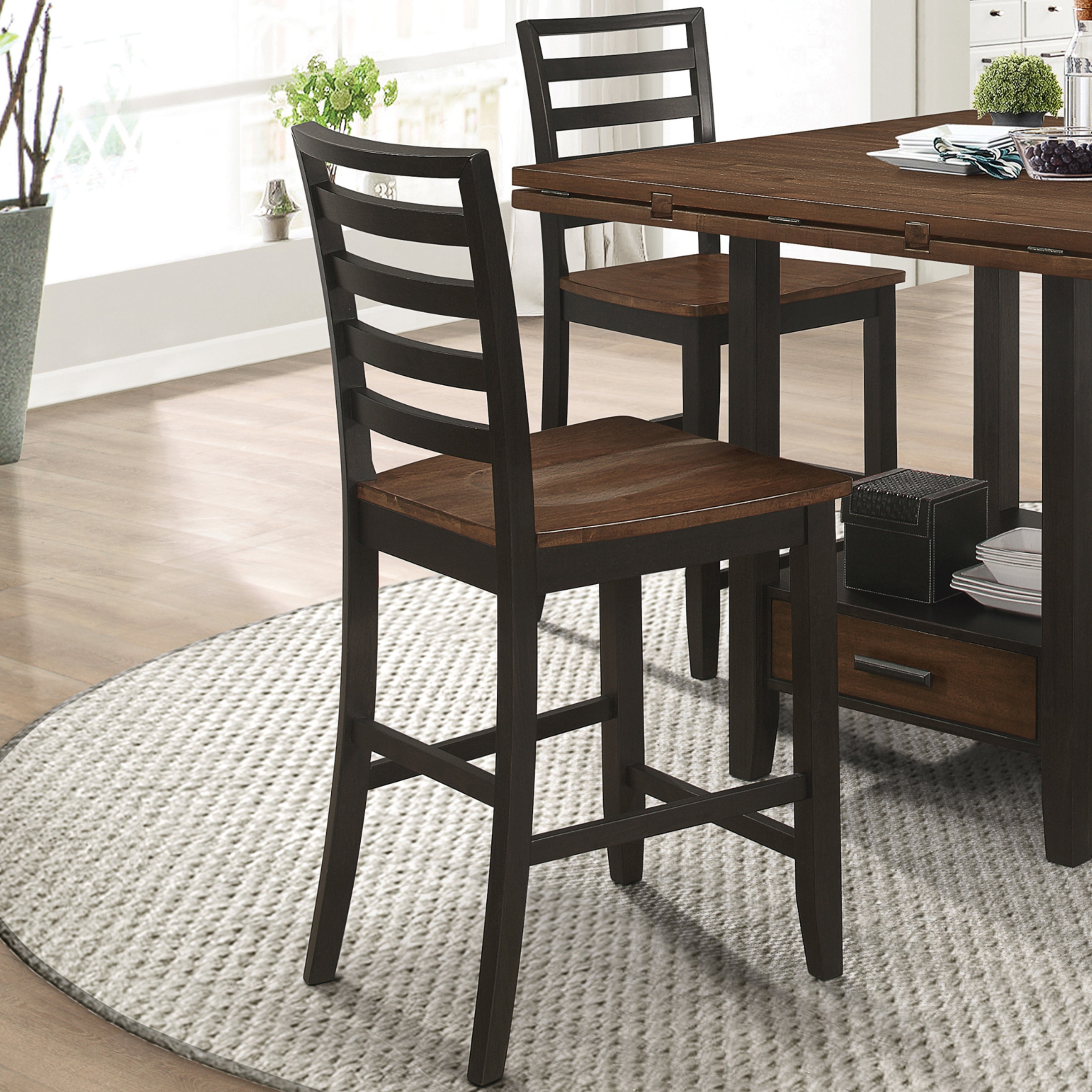 Classic Ladder Back Design Solid Wood Counter Height Dining Stools (Set of 2)