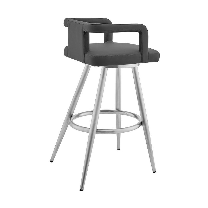 Gabriele 26 Gray Faux Leather and Brushed Stainless Steel Swivel Bar Stool