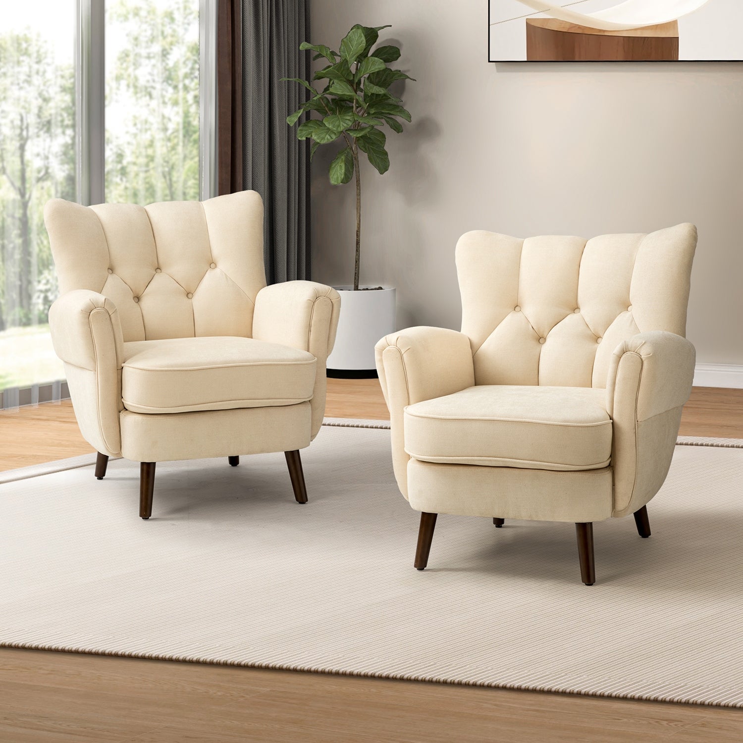 Gira Comfy Living Room Club Chair Set Of 2 with Solid Wood Legs by HULALA HOME