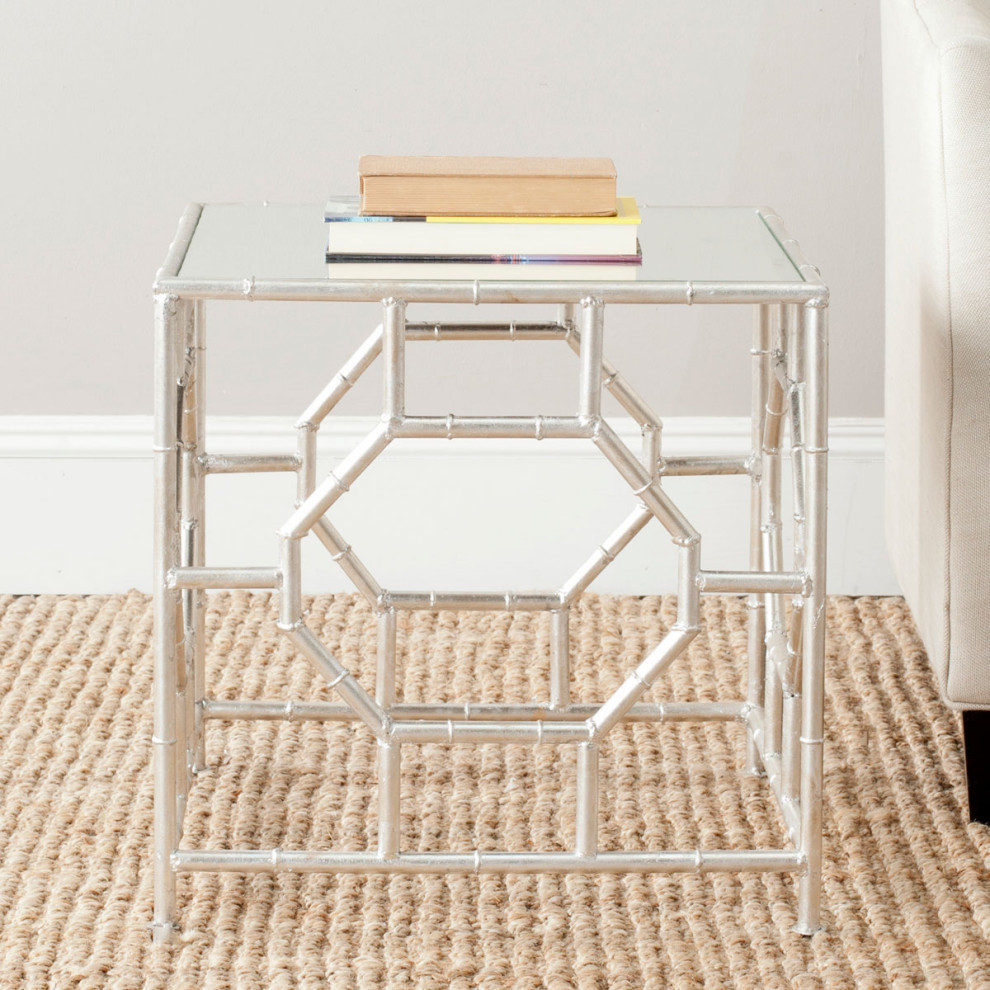 Kimber Silver Mirror Top Accent Table   Asian   Side Tables And End Tables   by Rustic Home Furniture Deco  Houzz