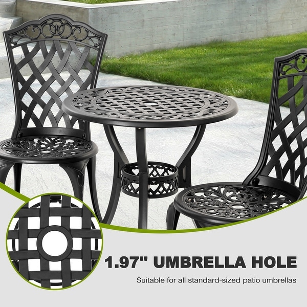 Nuu Garden 3 Pieces Cast Aluminum Outdoor Bistro Set with Umbrella Hole