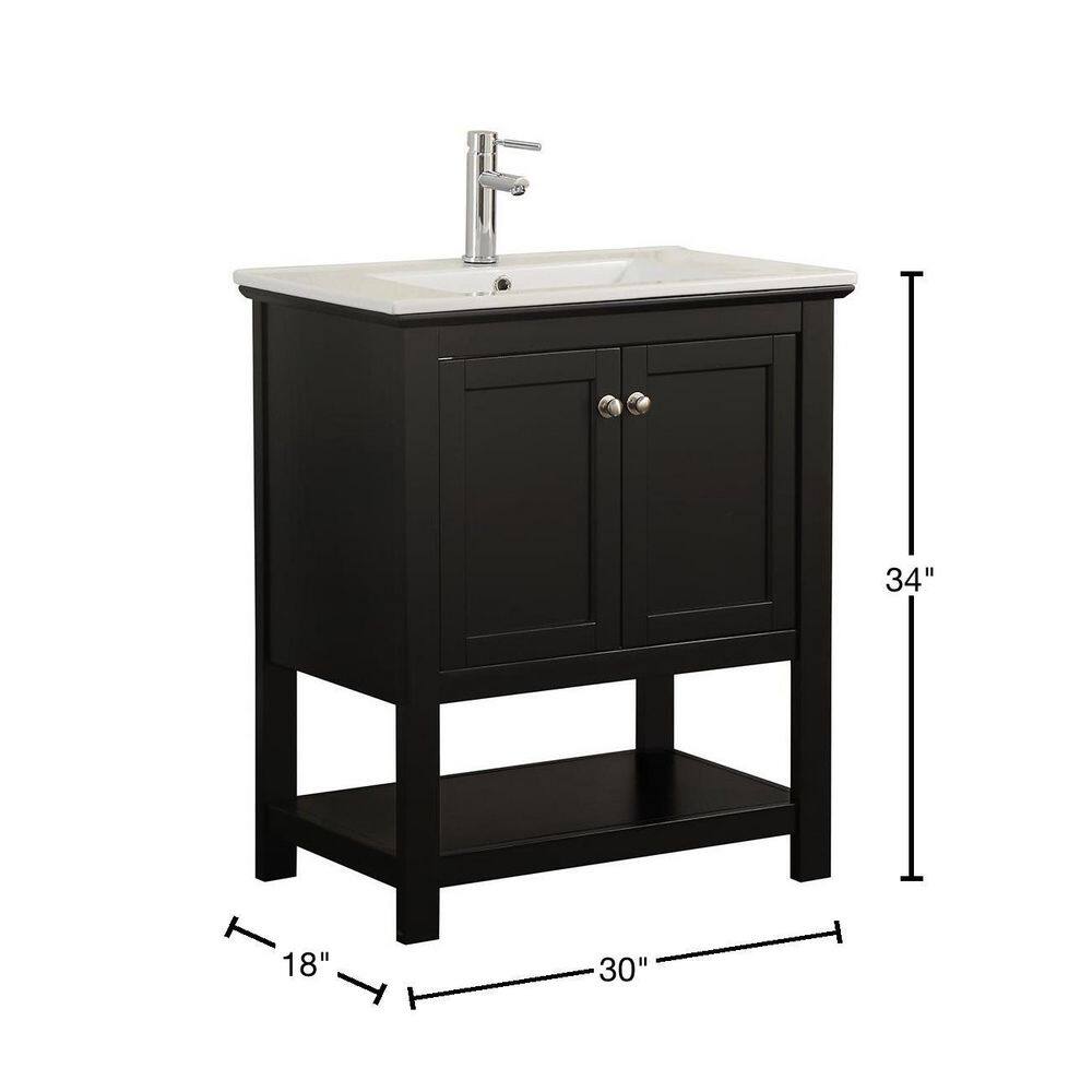 Fresca Bradford 30 in. W Traditional Bathroom Vanity in Black with Ceramic Vanity Top in White with White Basin FVNHD0105BL-CMB