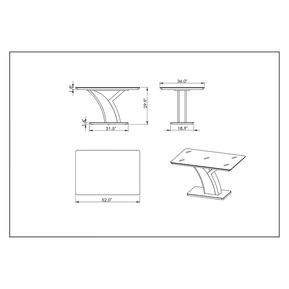 Somette Natalie White and Black Glass Dining Table