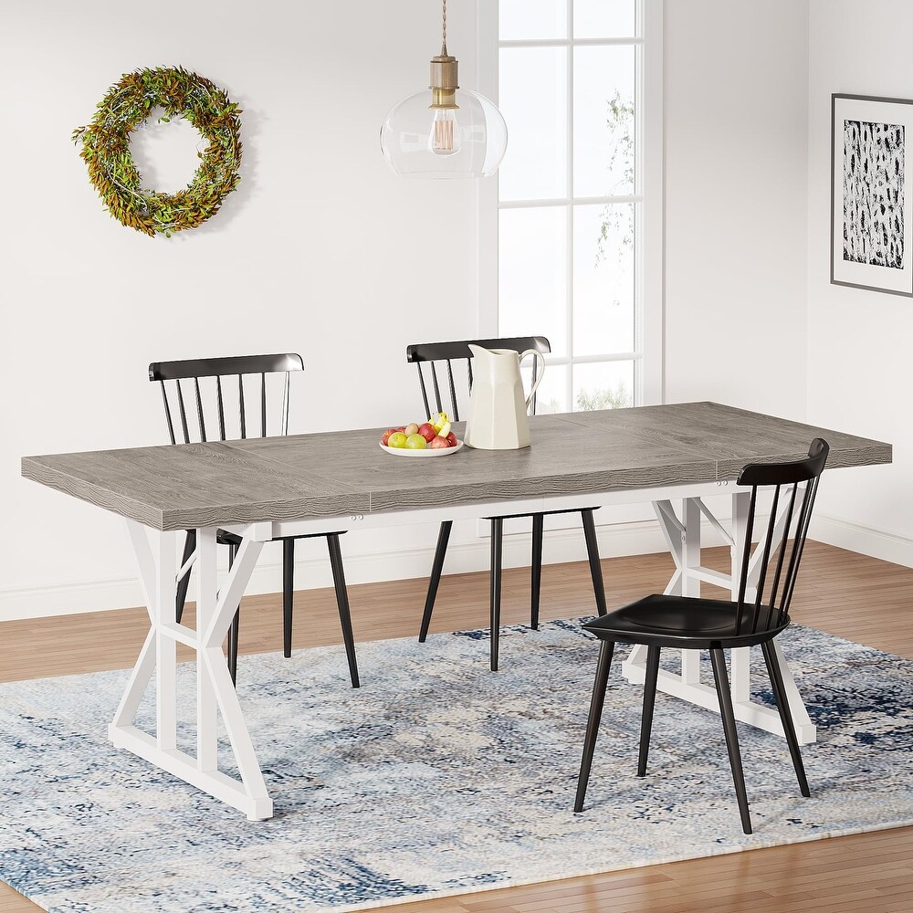 70.8 Inch Farmhouse Rectangular Wood Dining Table for 6 People