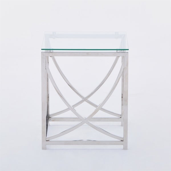 Stainless Steel Cube End Table Silver Glass Table