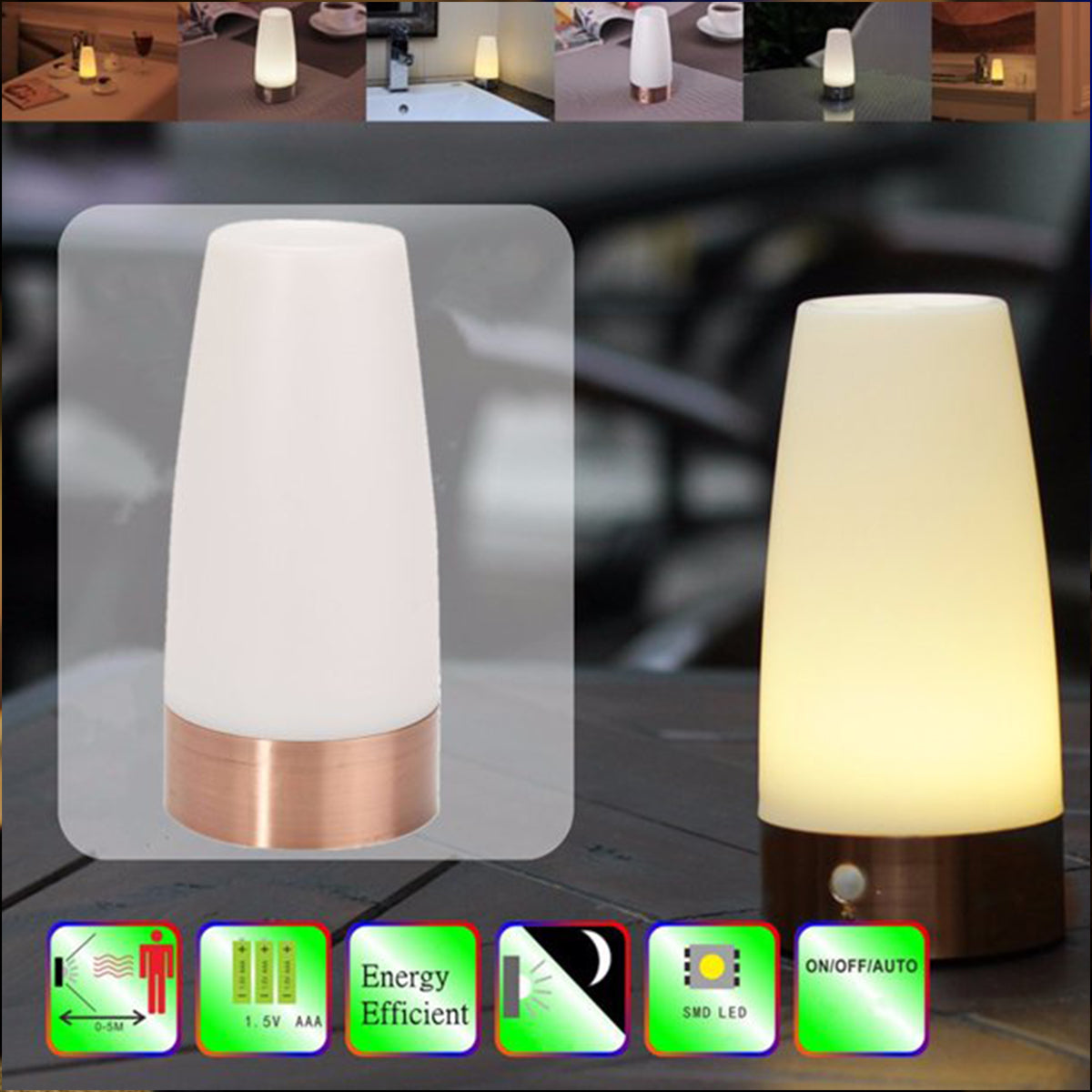 HQZY LED Night Light Wireless Retro Lamp Motion Sensor Lamp Bedside Table Lamp for Christmas Birthday Gift