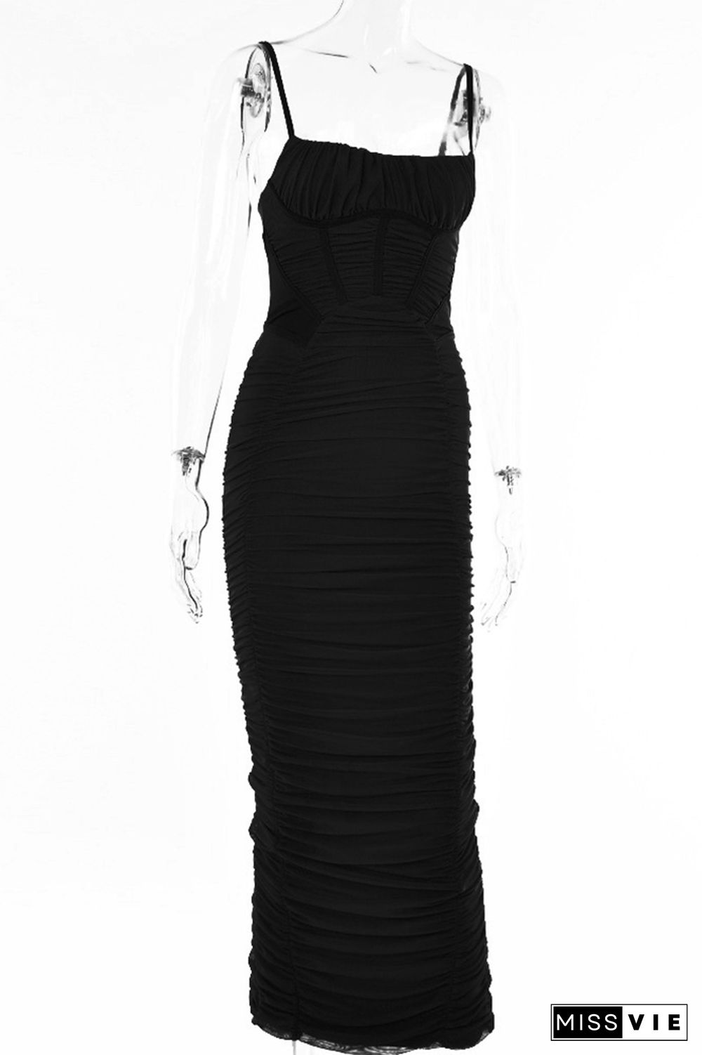 Backless Bodycon Slim Ruched Spaghetti Dress