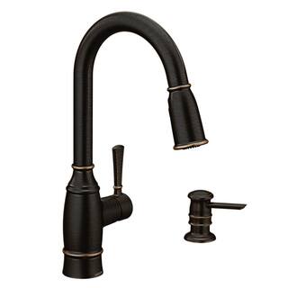 MOEN Noell Single-Handle Pull-Down Sprayer Kitchen Faucet with Reflex Soap Dispenser and Power Clean in Mediterranean Bronze 87791BRB