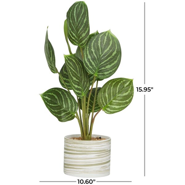 The Novogratz Green Faux Foliage Calathea Artificial Plant with Realistic Leaves and Patterned Porcelain Pot