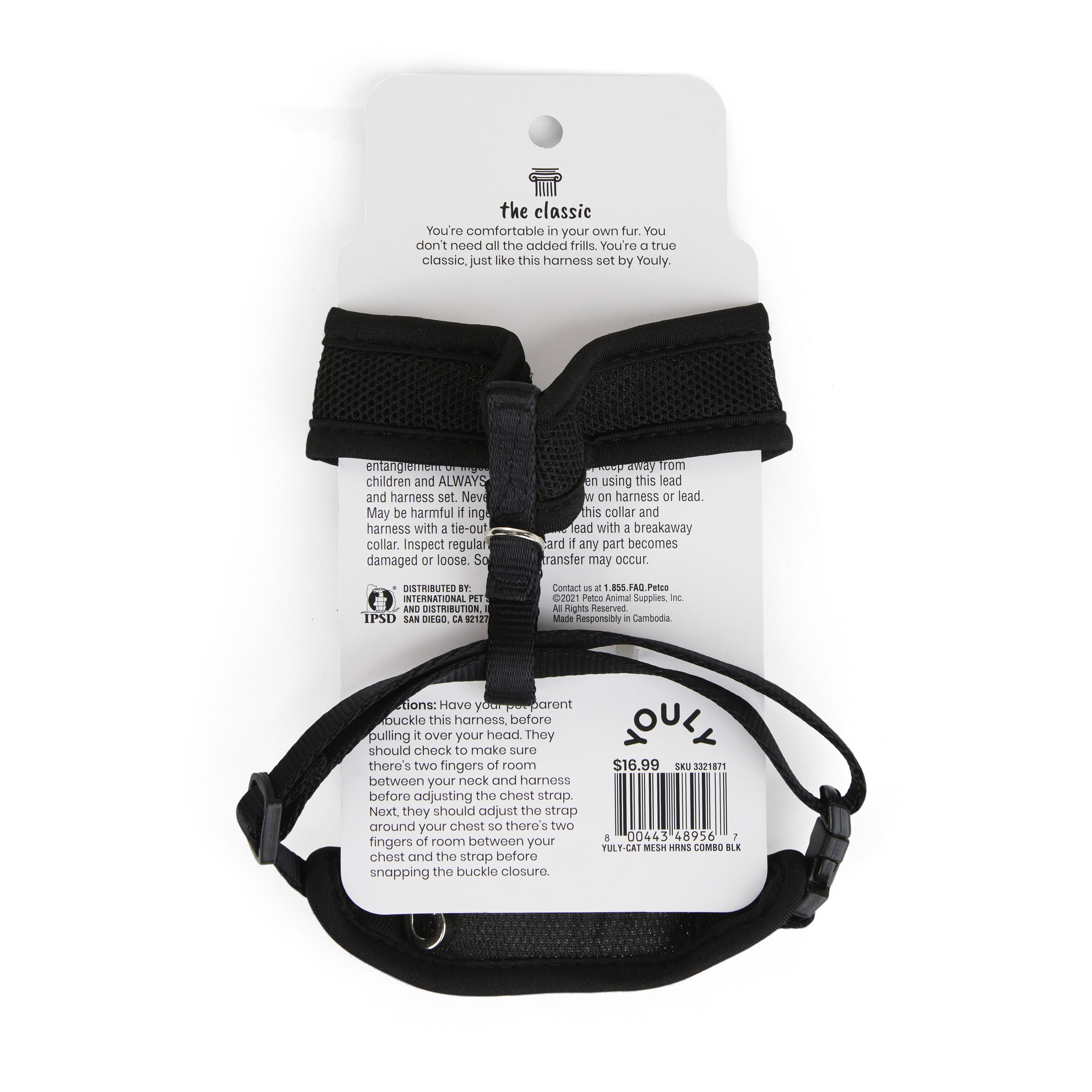 YOULY Black Mesh Cat Harness  Lead Set， Medium