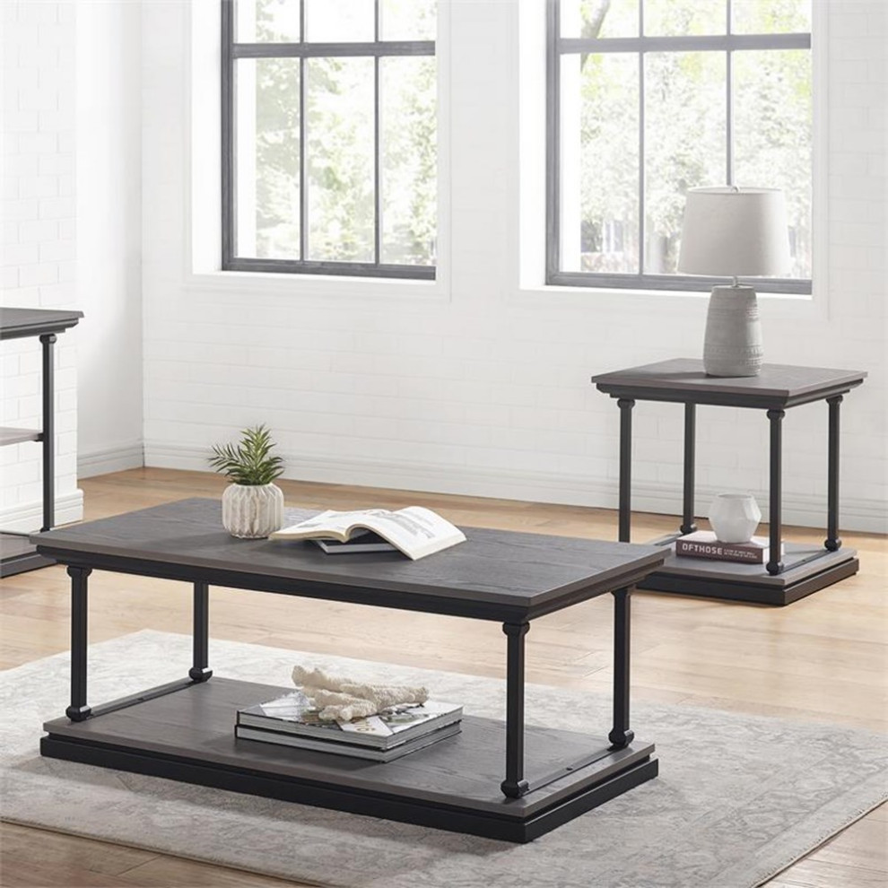 Bowery Hill Wood 2 Piece Coffee Table Set in Antique Gray Finish   Traditional   Coffee Table Sets   by Homesquare  Houzz