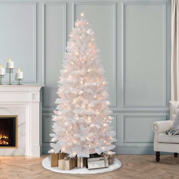 Puleo International 7 ft. PreLit White Carson Artificial Pine Tree