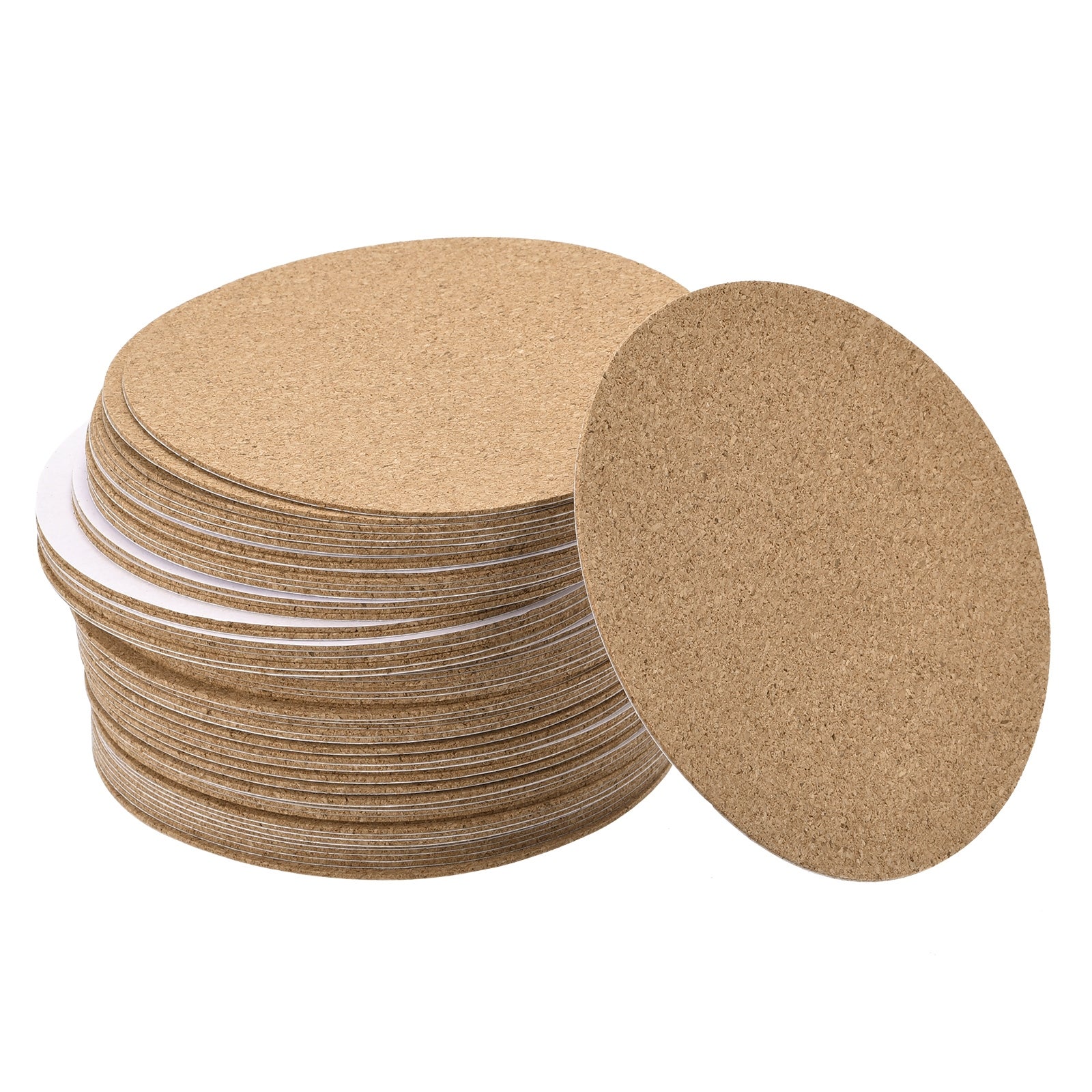 100mm Dia Round Coasters 1mm Thick Cork Cup Mat Self-Adhesive 60pcs - Wood