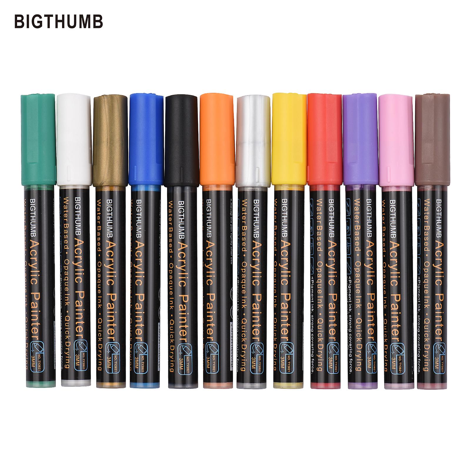 Bigthumb Acrylic Paint Marker Pens 12 Vibrant Colors Acrylic Painter Set Bright Color Quick Dry Non Toxic Water Based Paint Pens For Rock Stone Metal