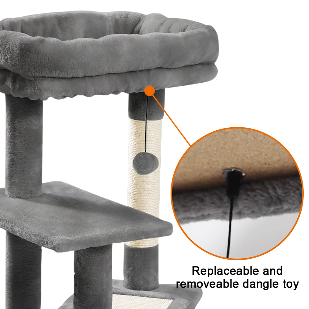 Cat Tree for Indoor Cats， 42 Inches Multi-Level Cat Tower with Sisal Covered Scratching Posts， Spacious Condo， Cozy Hammock and Plush Top Perch