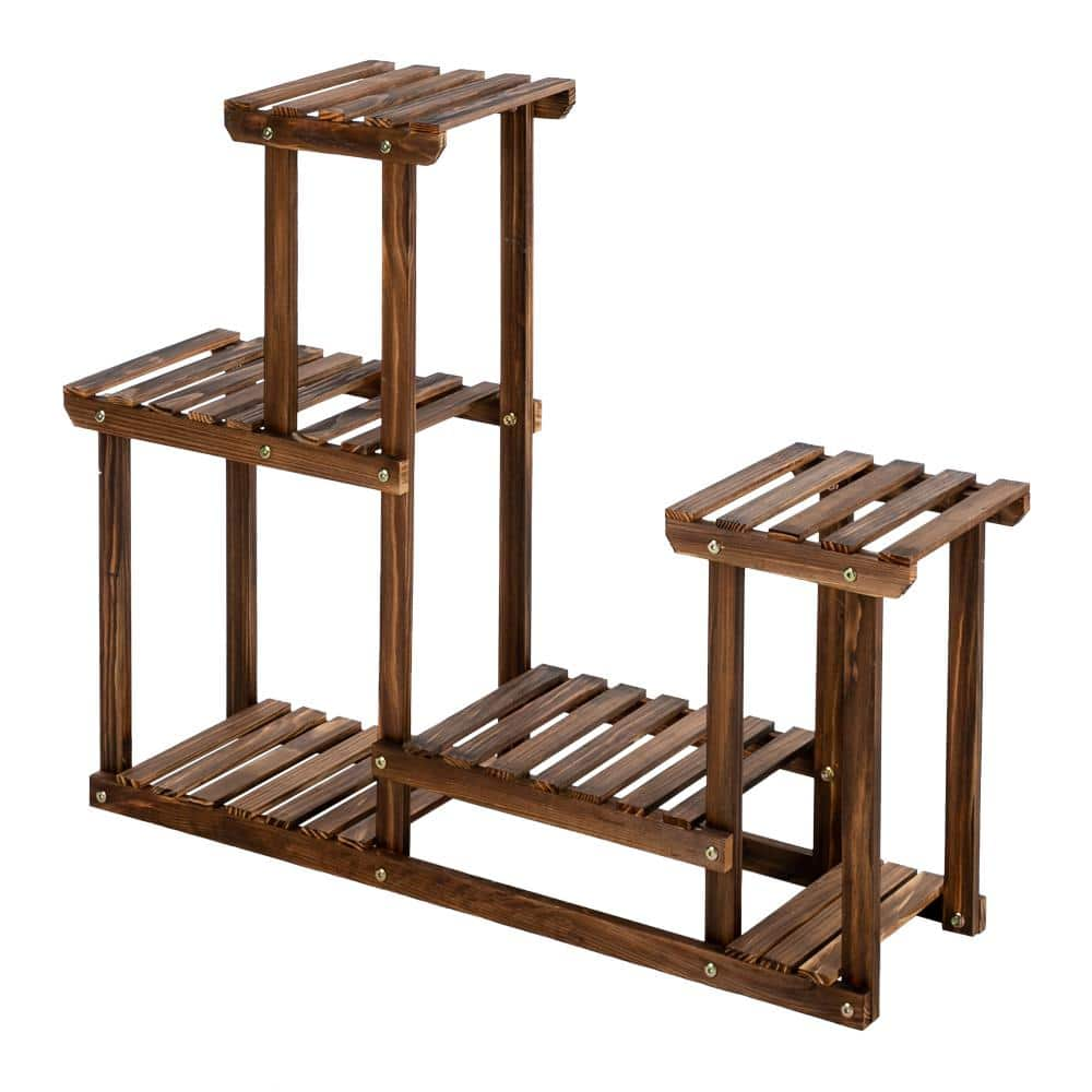 Winado 28 in. Tall Indoor/Outdoor Pine Wood Plant Stand (4-Layers) 772695160757