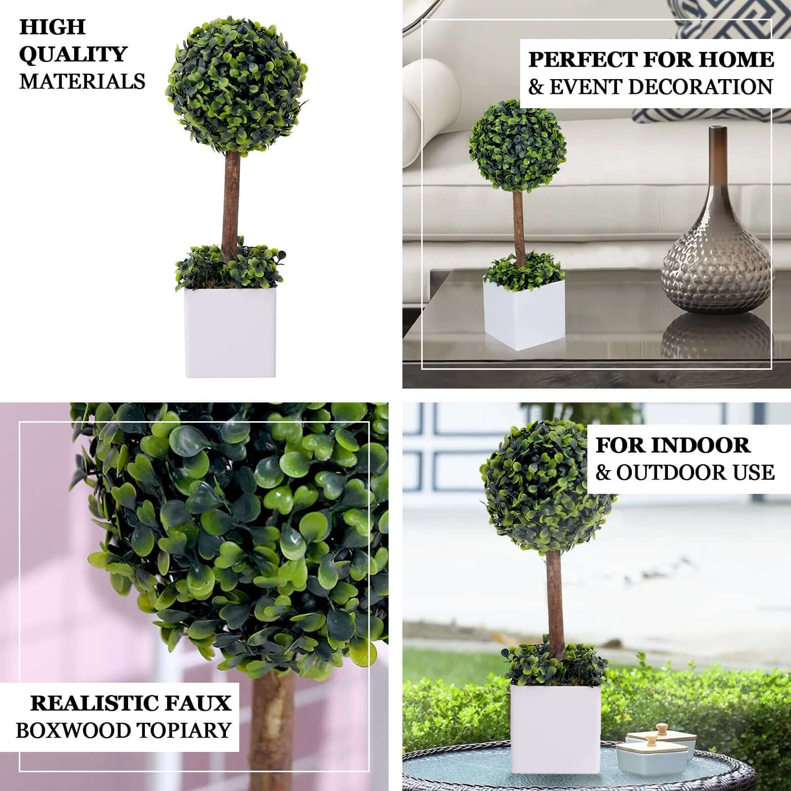 Green Artificial Boxwood Topiary Ball Tree In White Planter Pot 16