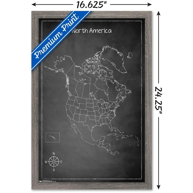 Trends International Chalk Map North America Framed Wall Poster Prints