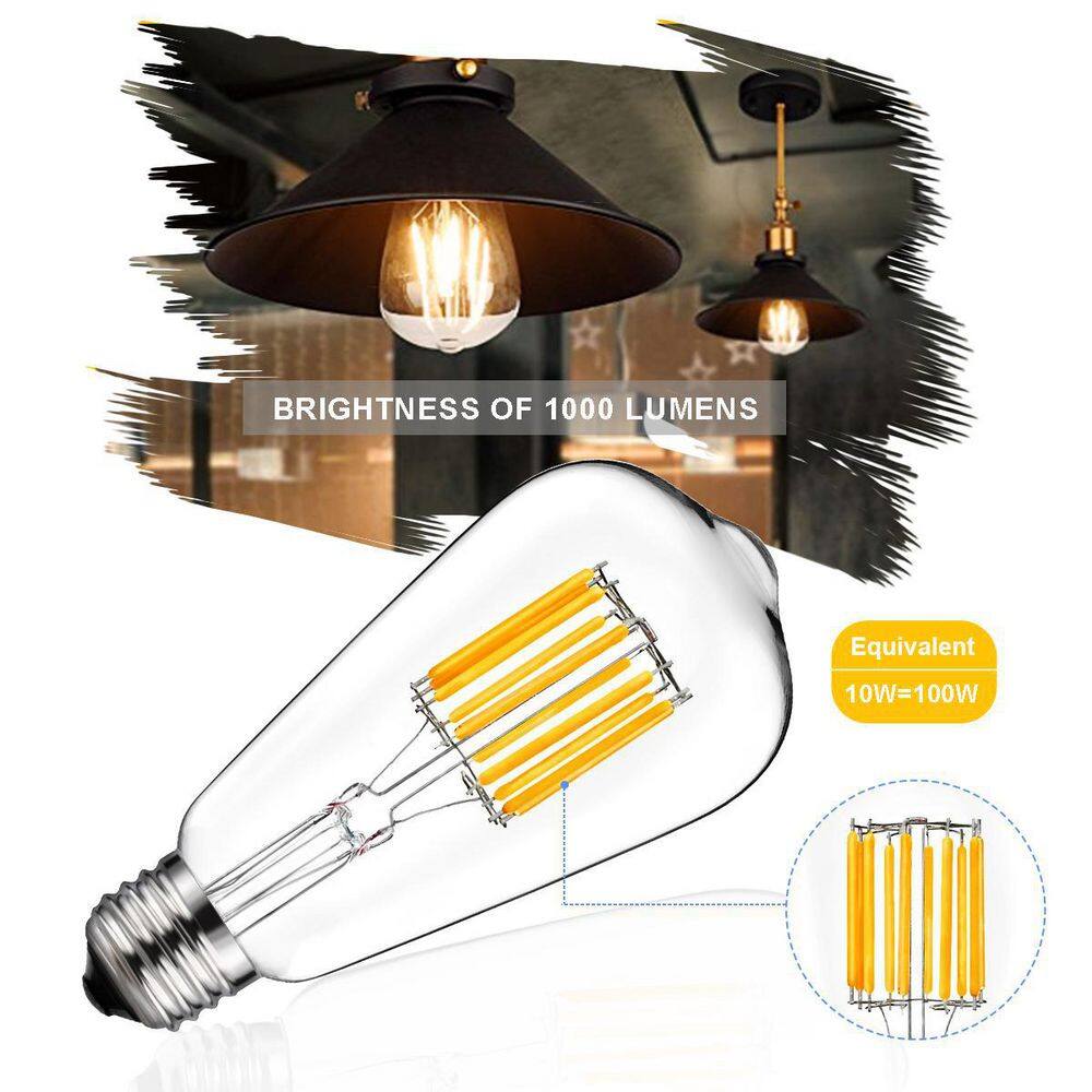 YANSUN 100-Watt Equivalent ST64 Edison LED Light Bulb in Warm White 2700K (4-Pack) H-FB02104W7E26GK-4