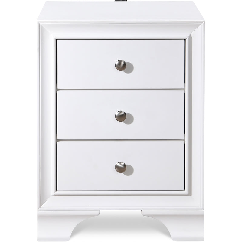 ClickDecor Edmond 3 Drawer Nightstand End Table with USB Charging Station, White