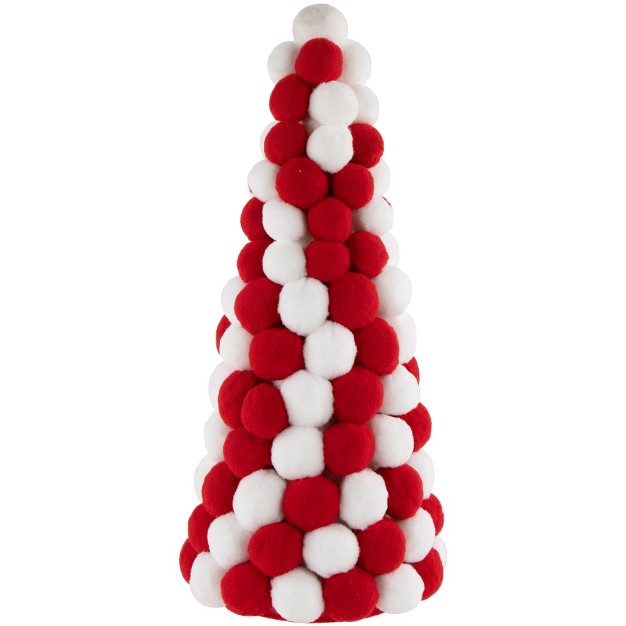 White And Red Pom Pom Tree Christmas Table Decoration