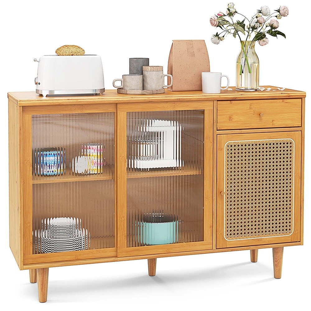 Costway Buffet Sideboard Cabinet Rattan Console Table with Sliding   See Details