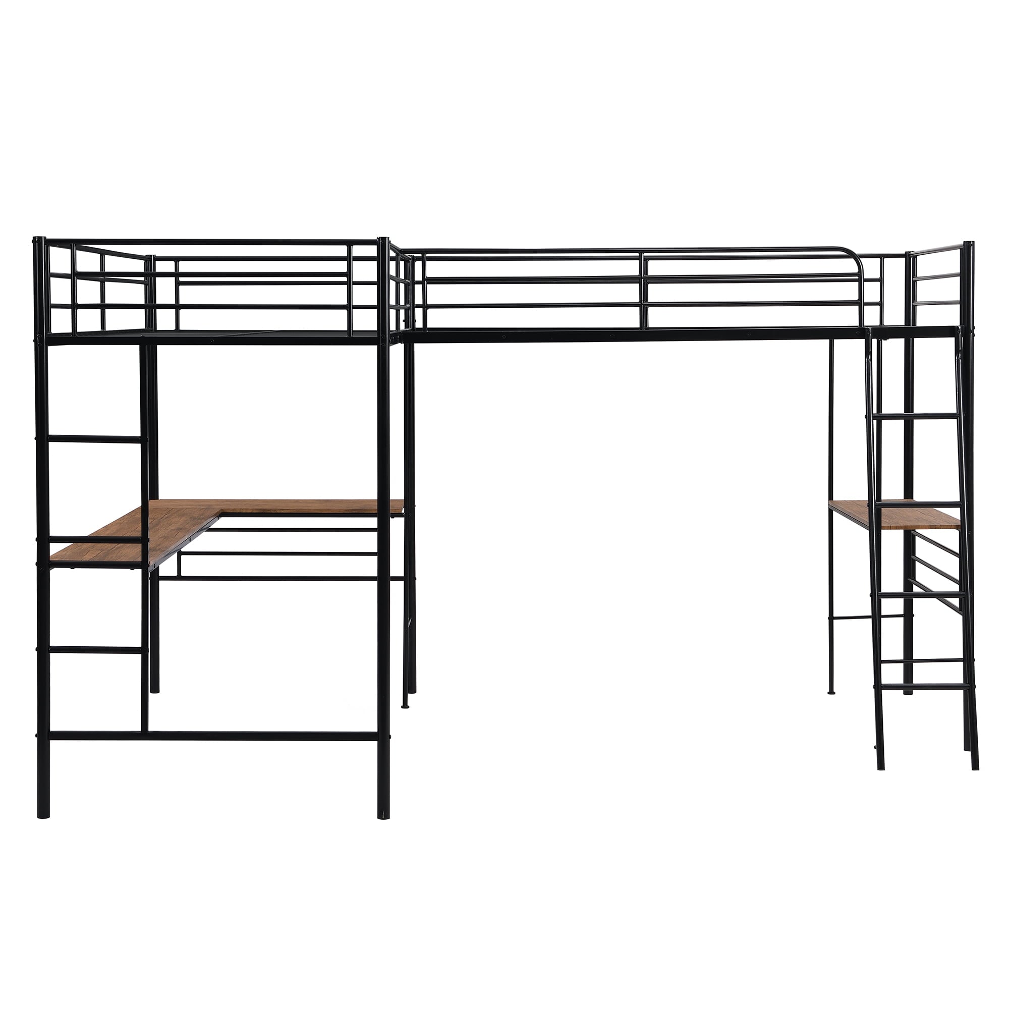 Metal L-Shaped Twin Size Loft Bed with Two Desk for Kids Bedroom, Black