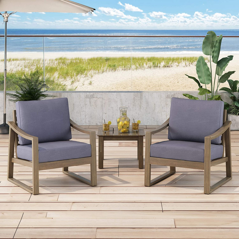 Set of 2 Patio Lounge Chair  Acacia Wood Frame and Cushioned Seat   Transitional   Outdoor Lounge Chairs   by Decor Love  Houzz