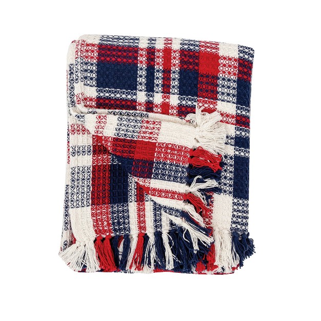 X 60 quot Harbor Plaid Red White And Blue Patriotic July 4th Woven Throw Blanket