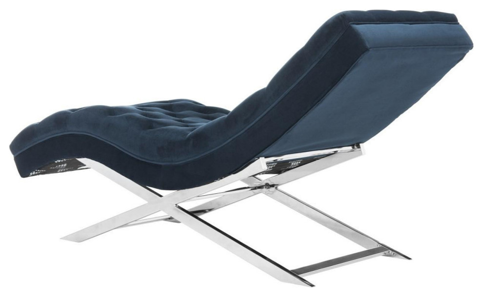 Boyd Chaise With Headrest Pillow  Navy/Silver   Contemporary   Indoor Chaise Lounge Chairs   by Rustic Home Furniture Deco  Houzz