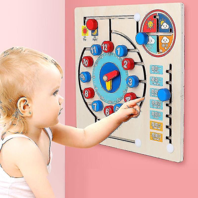 Wooden Weather Clock Toy Baby Time Cognition Preschool Education Teaching Aids Toys