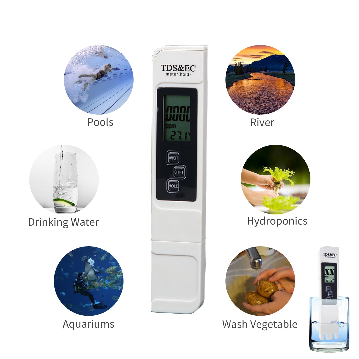 Water Quality Test Digital Water Tester Meter 3 in 1 EC Meter for Drinking Water Aquariums Pool Spa