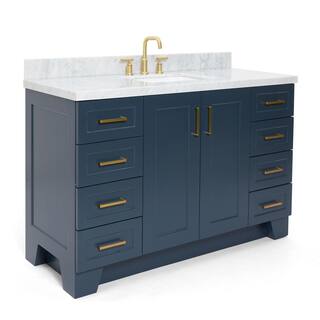 ARIEL Taylor 55 in. W x 22 in. D Bath Vanity in Midnight Blue with Marble Vanity Top in Carrara White with White Basin Q055SCWRVOMNB