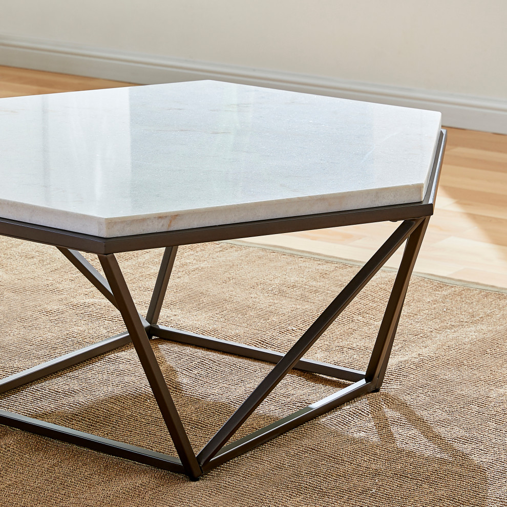 Corvus White Marble Top Cocktail Table   Transitional   Coffee Tables   by Steve Silver  Houzz