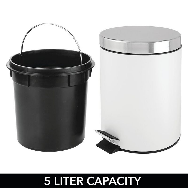 mDesign 5L Metal Round Step Garbage Trash Can with Removable Liner and Lid