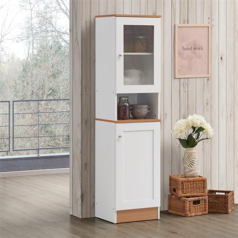 Pemberly Row 63 Tall Slim Open Shelf Plus Top Kitchen Pantry in White Wood