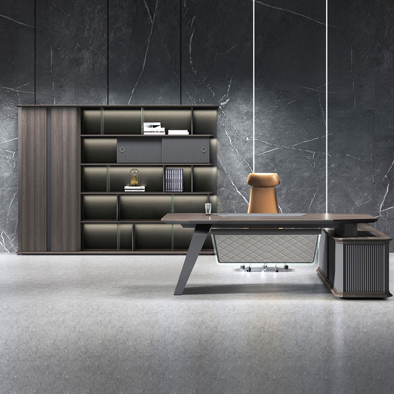 MADDOK Executive Desk with Left Return 200cm - Chocolate & Charcoal Grey