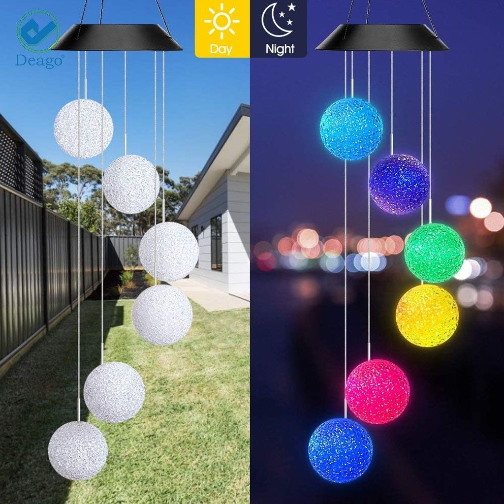 Deago Color Changing Solar Power LED Wind Chime Crystal Ball Wind Mobile Portable Waterproof Outdoor Decorative Romantic Wind Bell Light for Patio Yard Garden Home