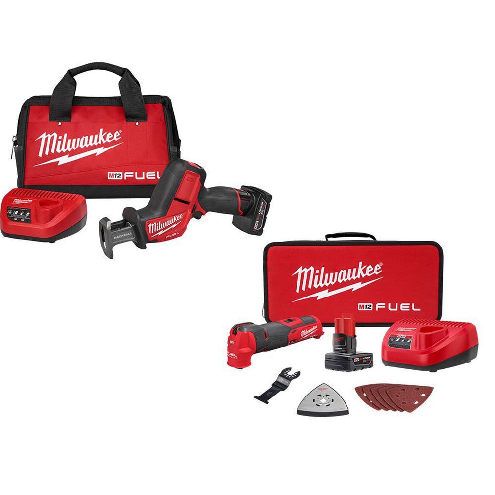 MW M12 FUEL 12V Lithium-Ion Brushless Cordless HACKZALL Reciprocating Saw Kit WM12 Oscillating Multi-Tool Kit 2520-21XC-2526-21XC